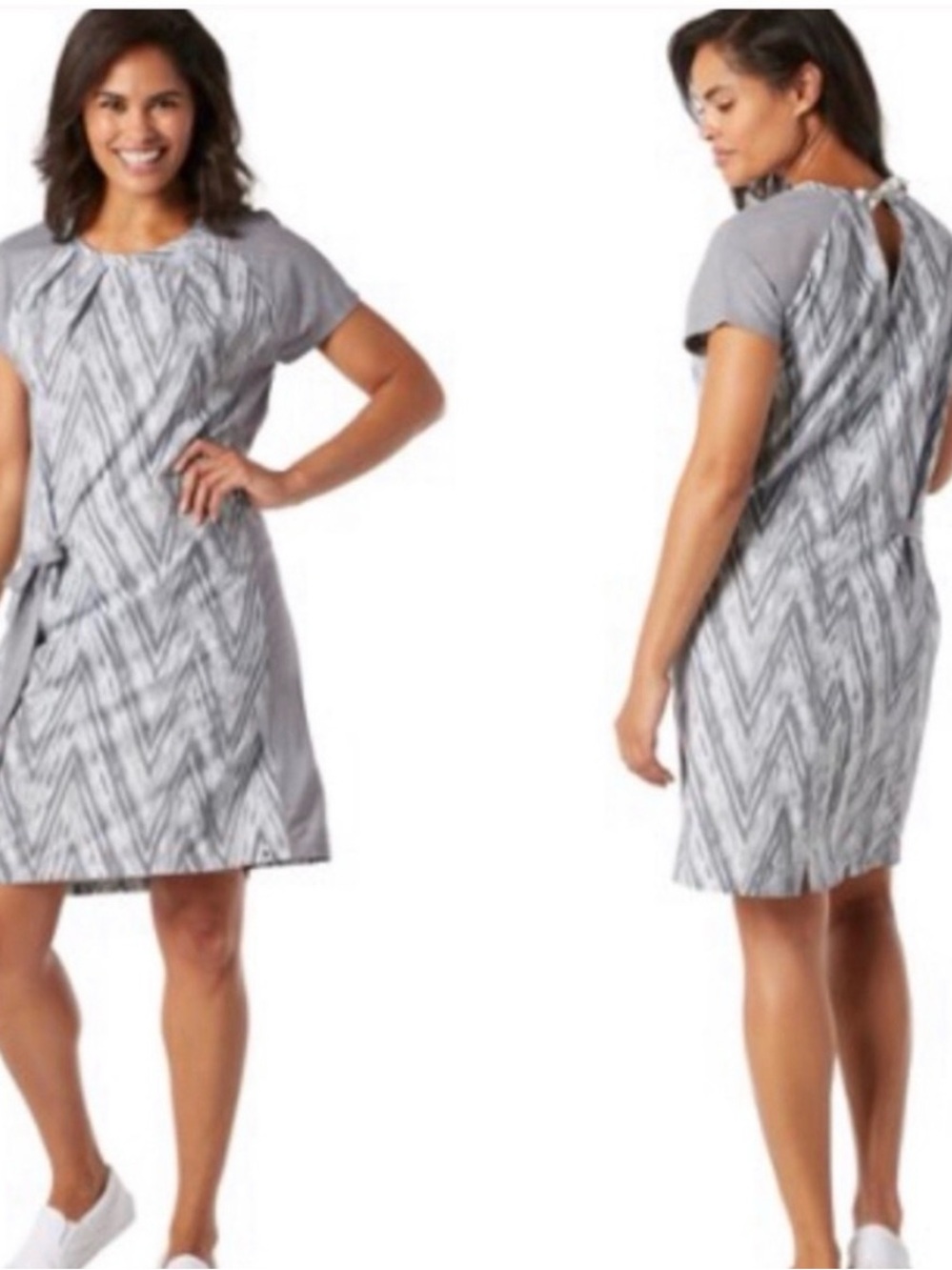 LN Smartwool Merino Sport Gray Chevron Side Tie Short Sleeve Dress